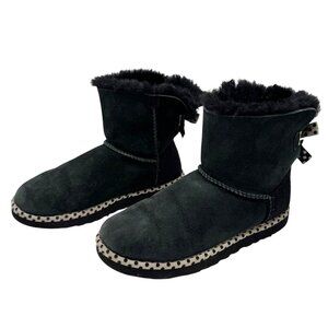Ugg Boots Women 7 Black Ivory Polka Dot Trim 78 Bailey Bow Classic Mini‎ Outdoor